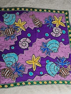 Echo Silk Vibrant Seashell & Starfish Scarf - Purple & Pink